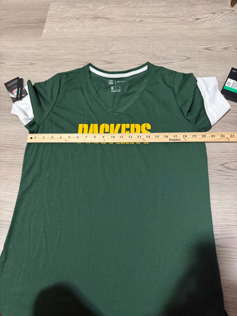 Nike Packers Women XL Dri-Fit Shirt Green Bay NFL V Neck Tee NWT - Picture 3 of 7